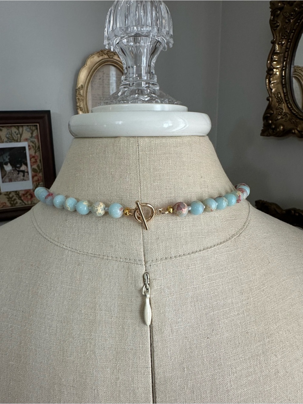 Handmade Jasper Beaded Necklace with Baguette Pendant - Picture 4 of 4